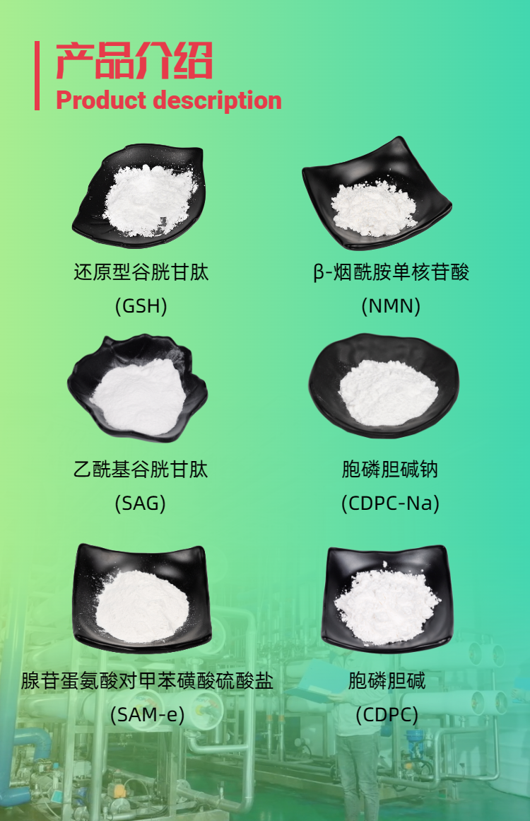 古特生物產(chǎn)品系列：還原型谷胱甘肽GSH、乙?；入赘孰腟AG、煙酰胺單核苷酸NMN、胞磷膽堿鈉CDPC-Na、腺苷蛋氨酸對(duì)甲苯磺酸硫酸鹽SAMe